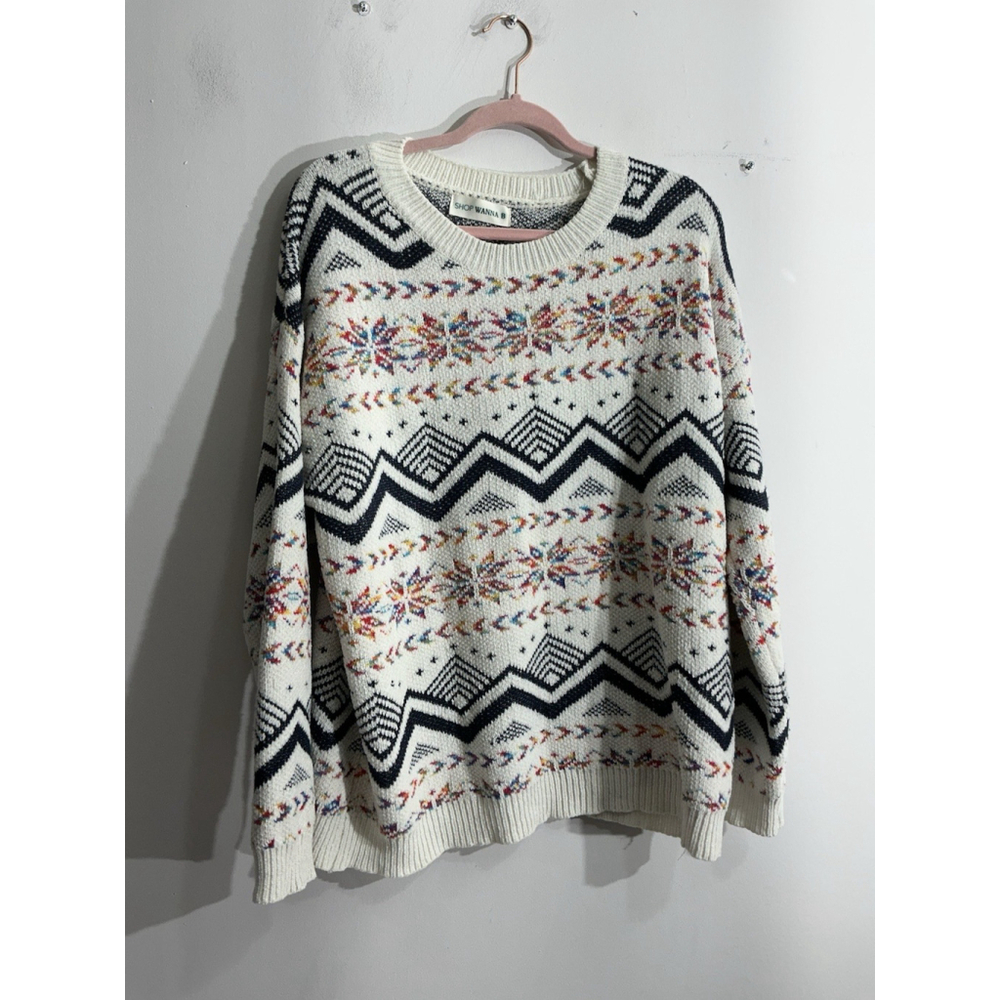 Womans Shop Wanna B Pullover Sweater XL Multicolor Long Sleeve Scoop Neck